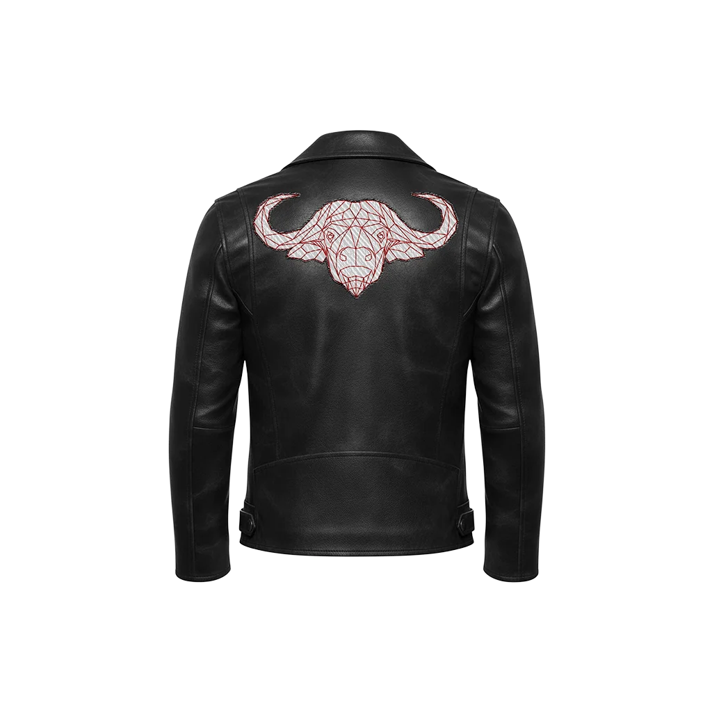 Geometric Bull Wireframe Skull Leather Jacket