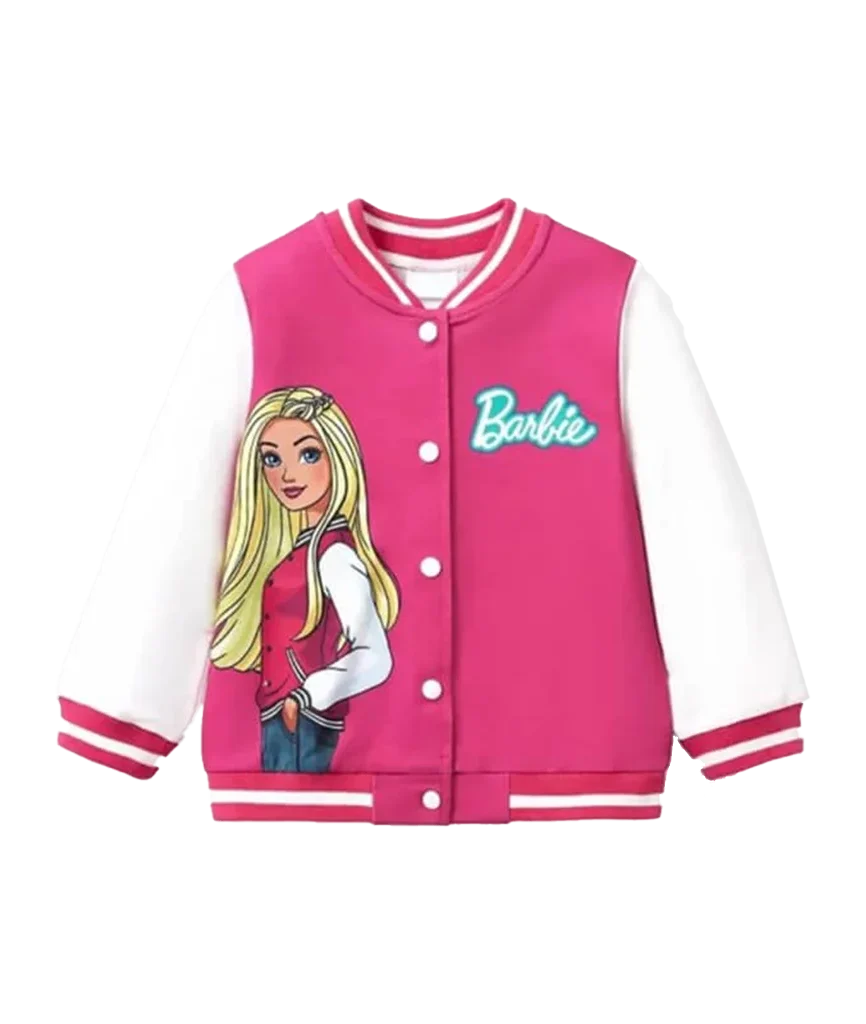Girls’ Hot Pink Barbie Graphic Varsity Jacket