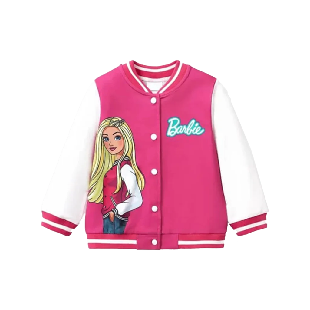 Girls’ Hot Pink Barbie Graphic Varsity Jacket