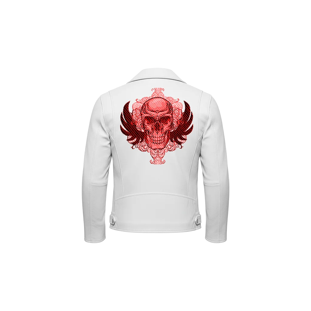 Gothic Winged Red Skull Embroidered Leather Jacket