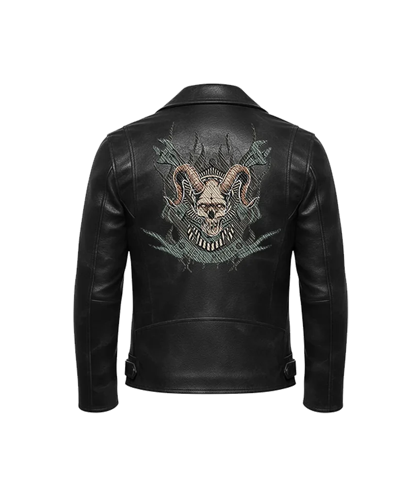 Horned Demon Skull Leather Moto Jacket