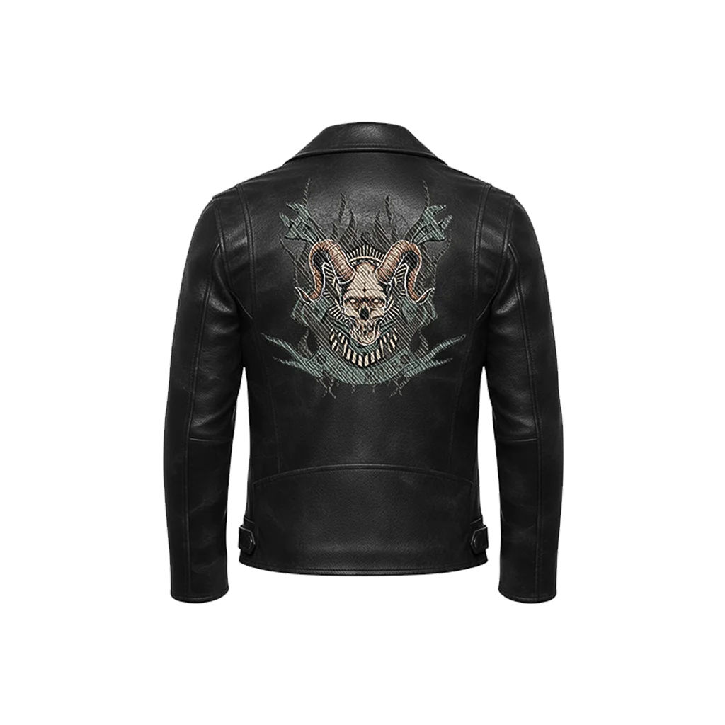 Horned Demon Skull Leather Moto Jacket
