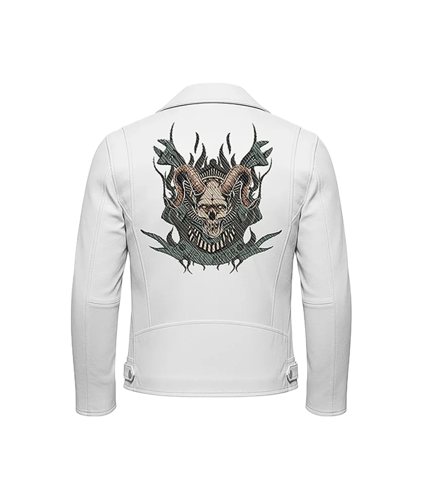 Horned Demon Skull Leather Moto Jacket