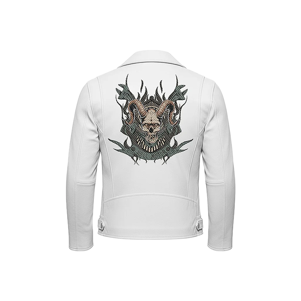 Horned Demon Skull Leather Moto Jacket