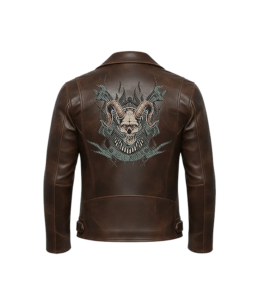 Horned Demon Skull Leather Moto Jacket