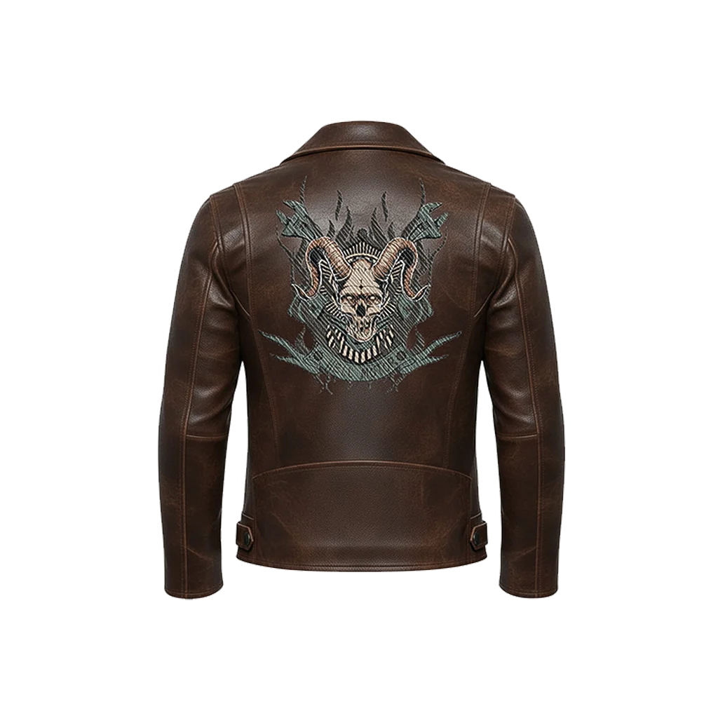 Horned Demon Skull Leather Moto Jacket
