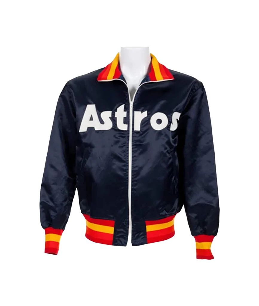 Vintage Houston Astros Navy Zip-Up Satin Baseball Jacket