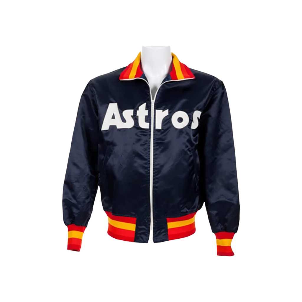 Vintage Houston Astros Navy Zip-Up Satin Baseball Jacket