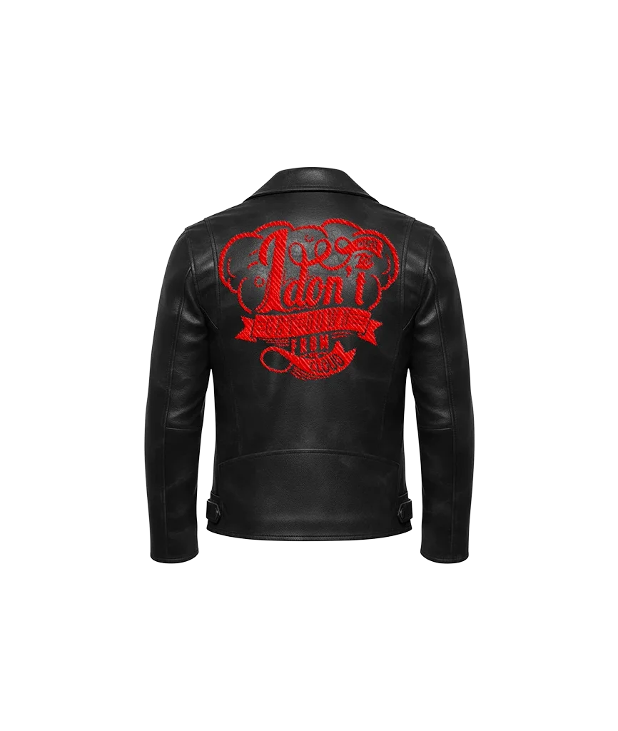 I Don’t Want To… Embroidered Leather Moto Jacket