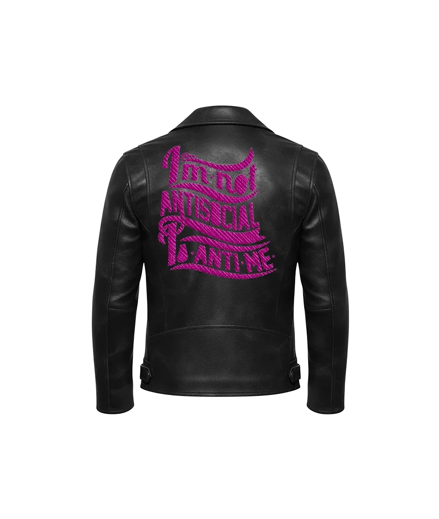I’m Not Antisocial Pink Typography Leather Moto Jacket