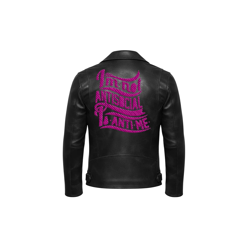 I’m Not Antisocial Pink Typography Leather Moto Jacket