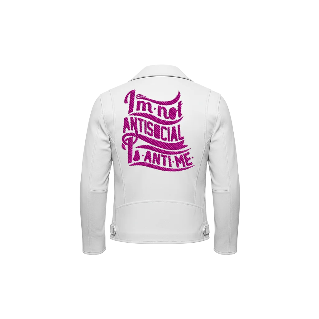I’m Not Antisocial Pink Typography Leather Moto Jacket