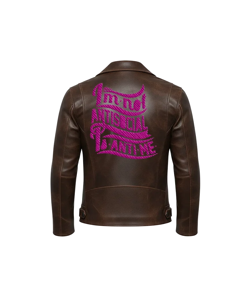 I’m Not Antisocial Pink Typography Leather Moto Jacket