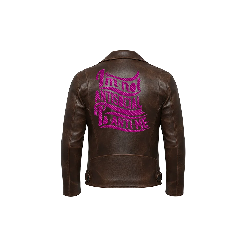 I’m Not Antisocial Pink Typography Leather Moto Jacket