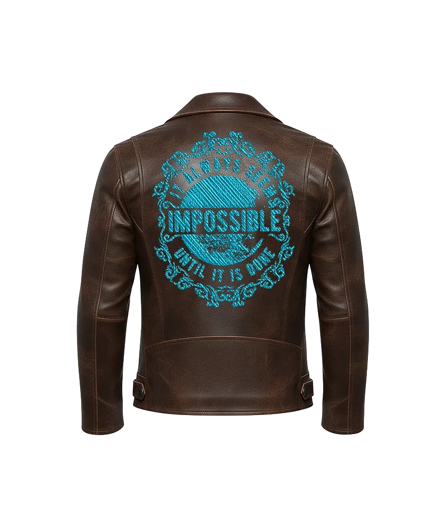 Impossible Until It Is Done Embroidered Leather Jacket