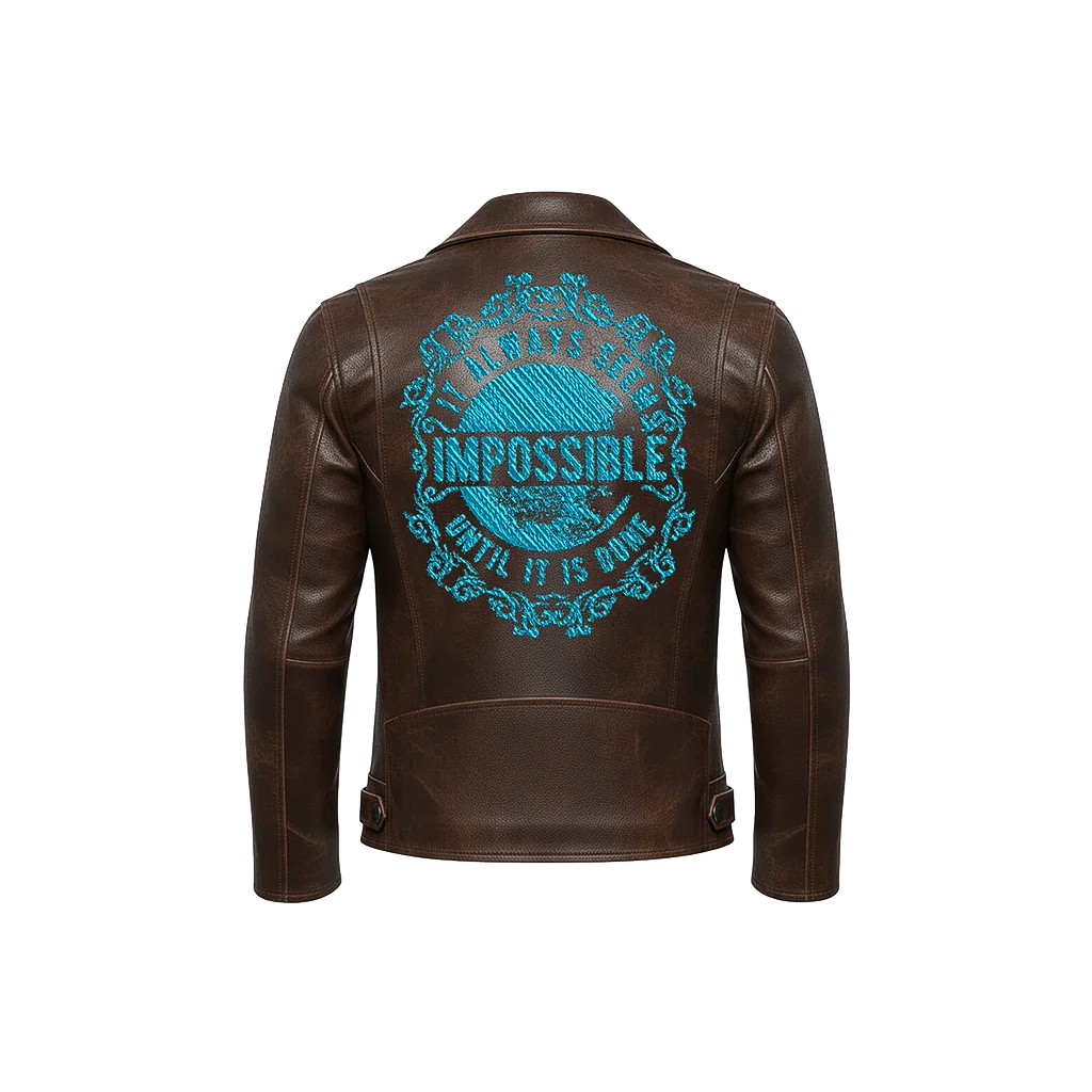 Impossible Until It Is Done Embroidered Leather Jacket