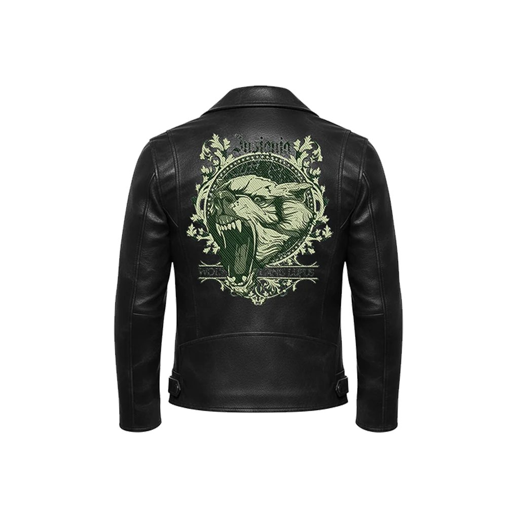 Insignia Canis Lupus Snarling Wolf Leather Moto Jacket
