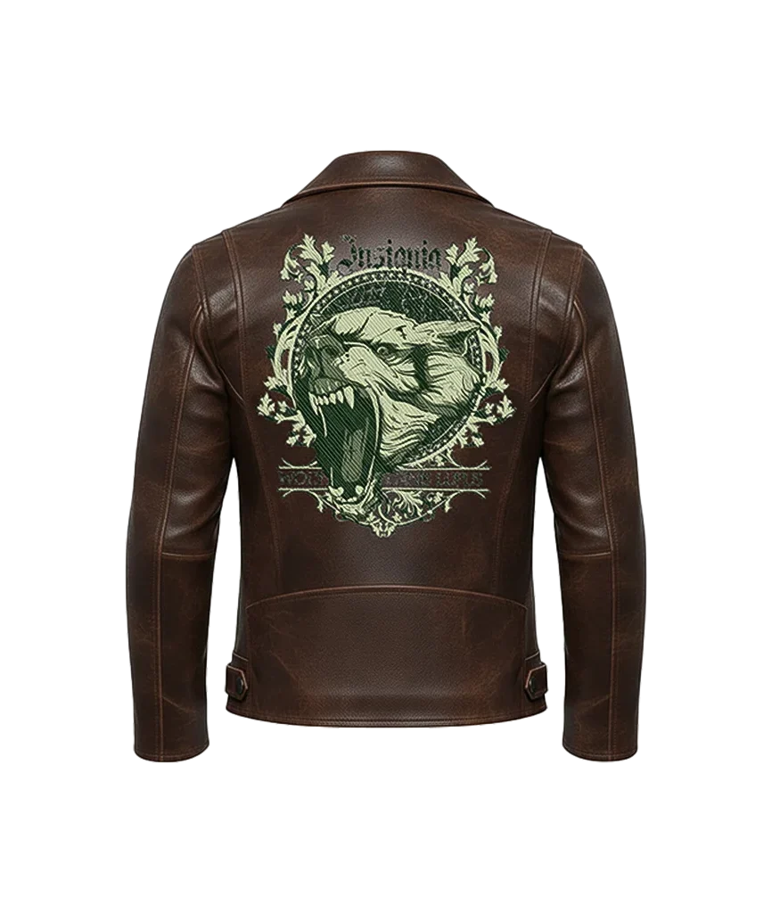 Insignia Canis Lupus Snarling Wolf Leather Moto Jacket