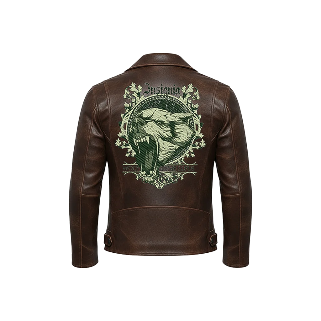 Insignia Canis Lupus Snarling Wolf Leather Moto Jacket