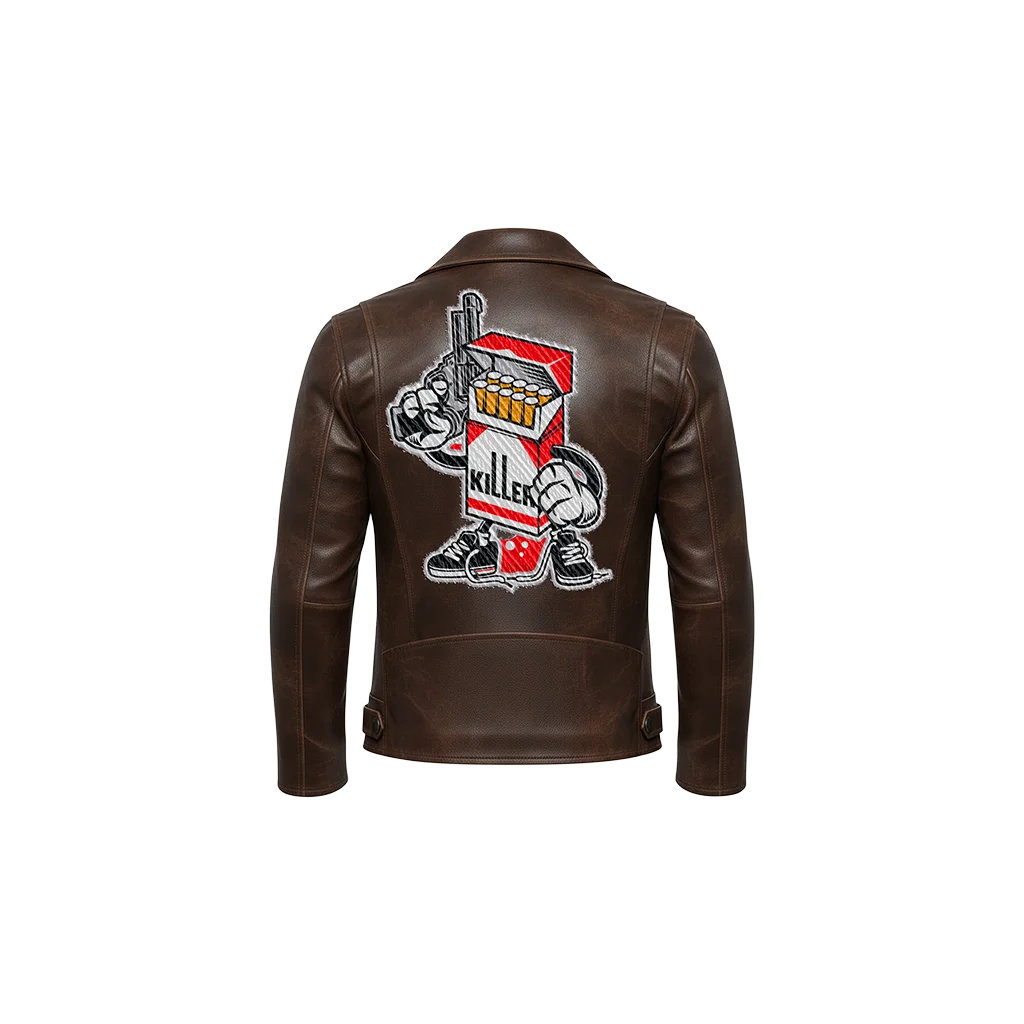 Killer Cigarette Pack Mascot Leather Jacket