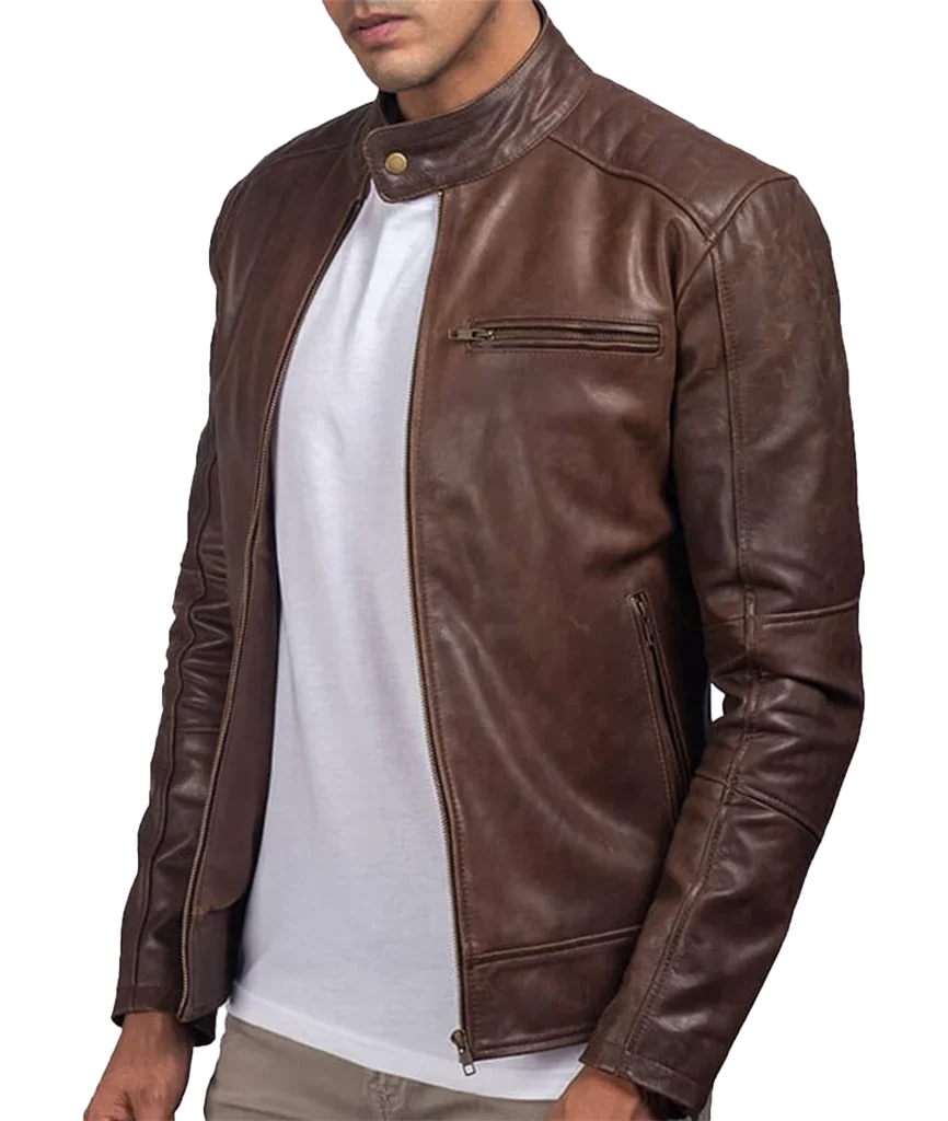 Men’s Dark Brown Leather Cafe Racer Biker Jacket