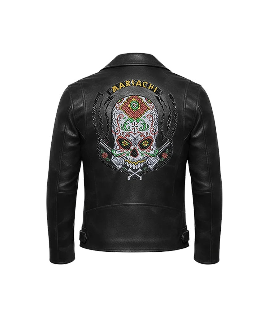 Mariachi Sugar Skull Embroidered Leather Jacket