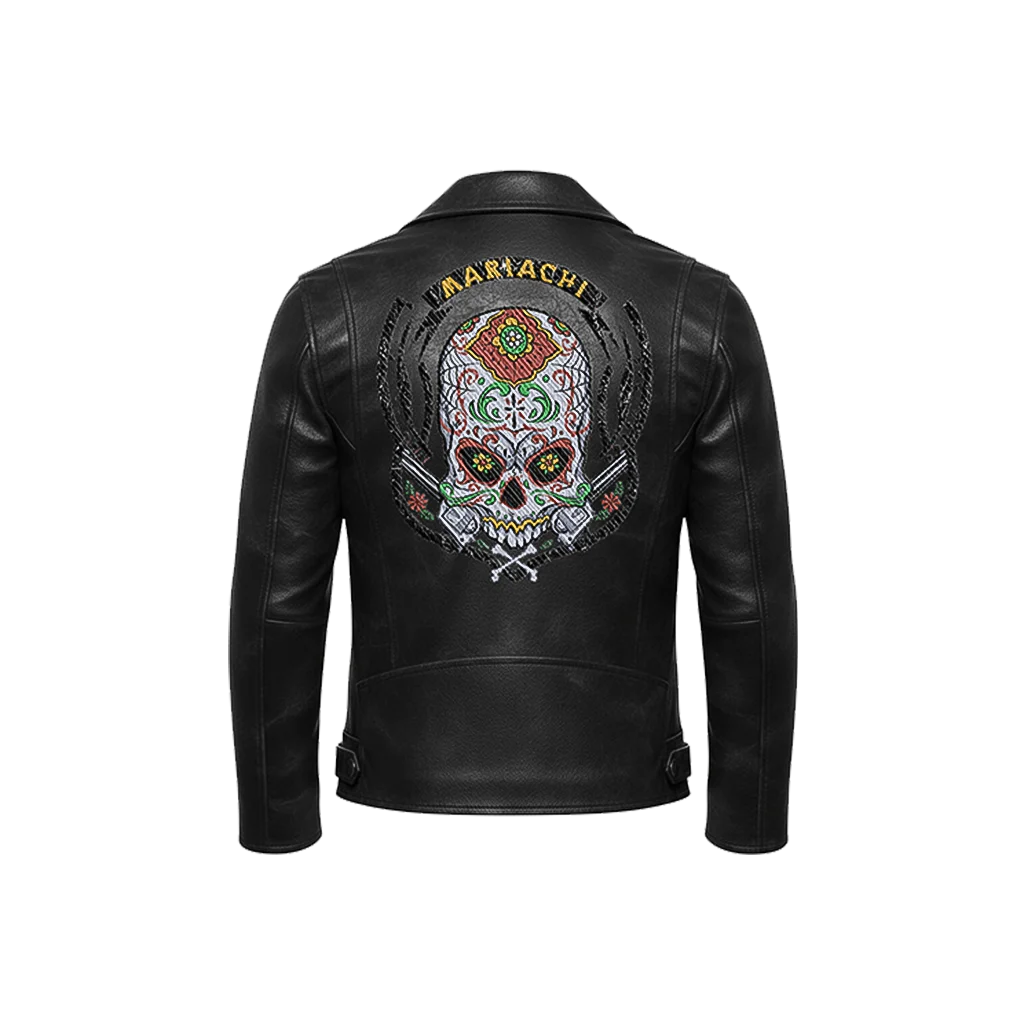 Mariachi Sugar Skull Embroidered Leather Jacket