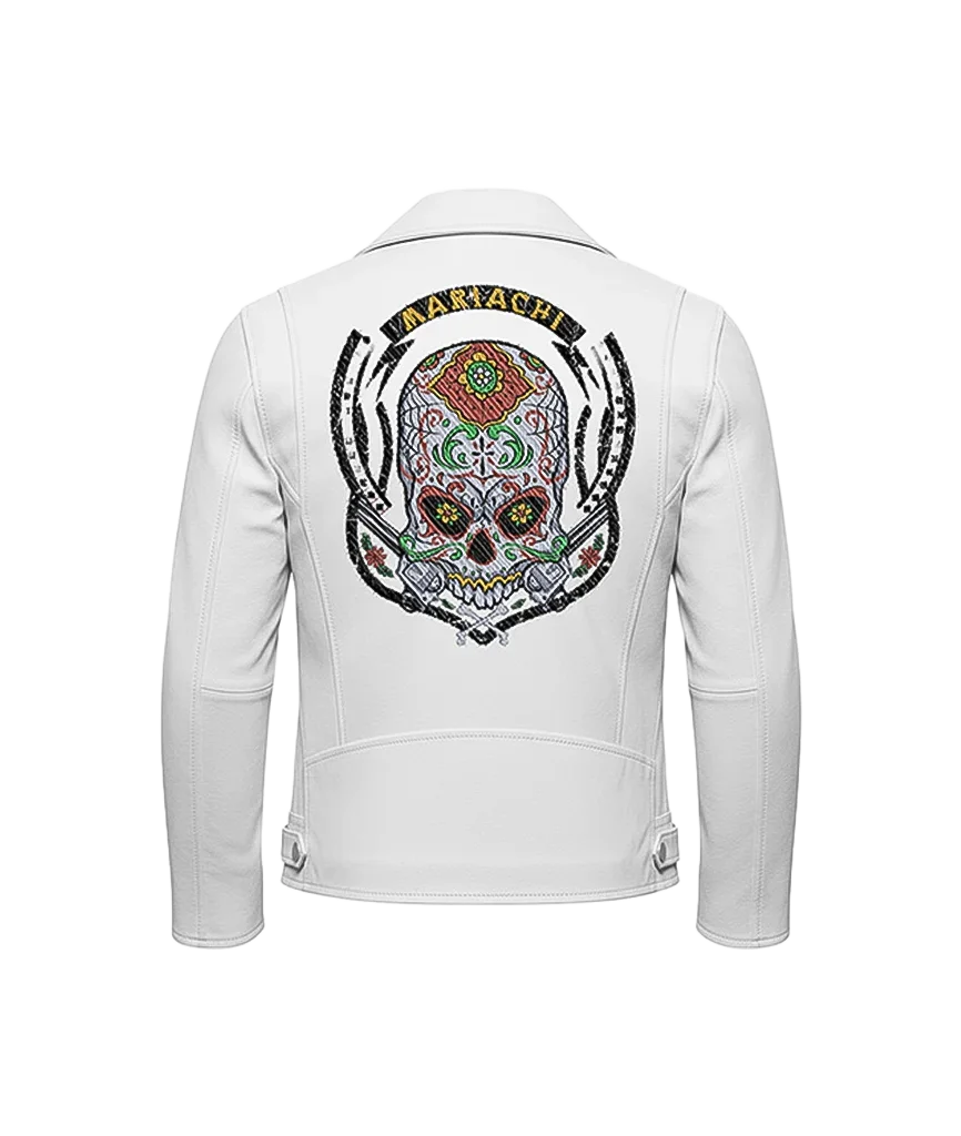 Mariachi Sugar Skull Embroidered Leather Jacket
