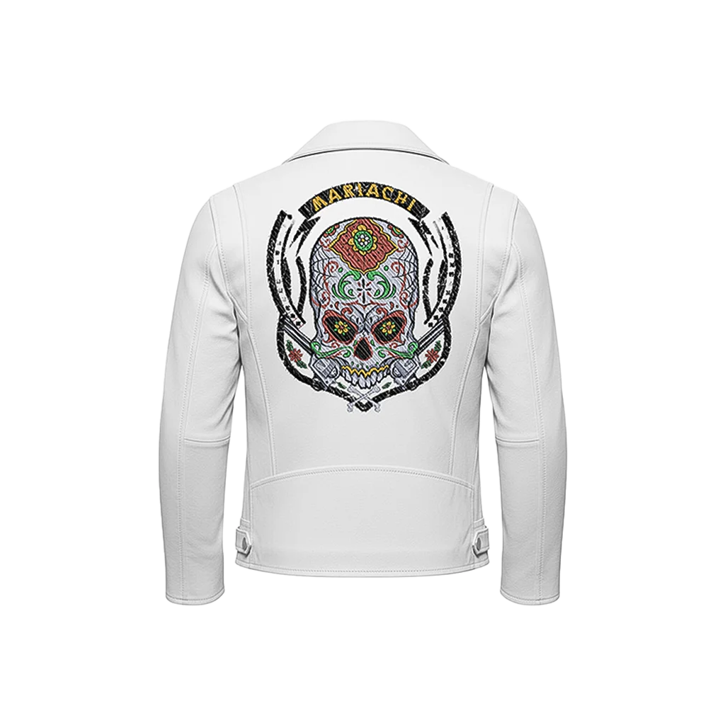 Mariachi Sugar Skull Embroidered Leather Jacket