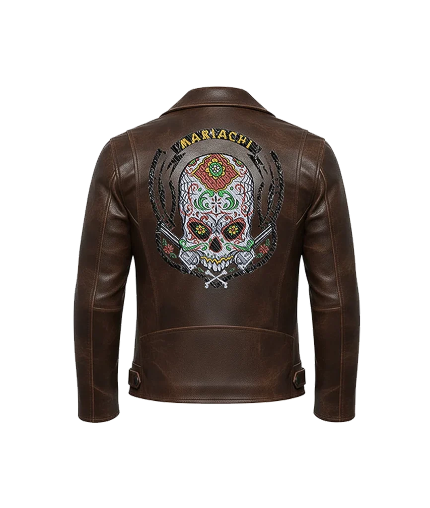 Mariachi Sugar Skull Embroidered Leather Jacket