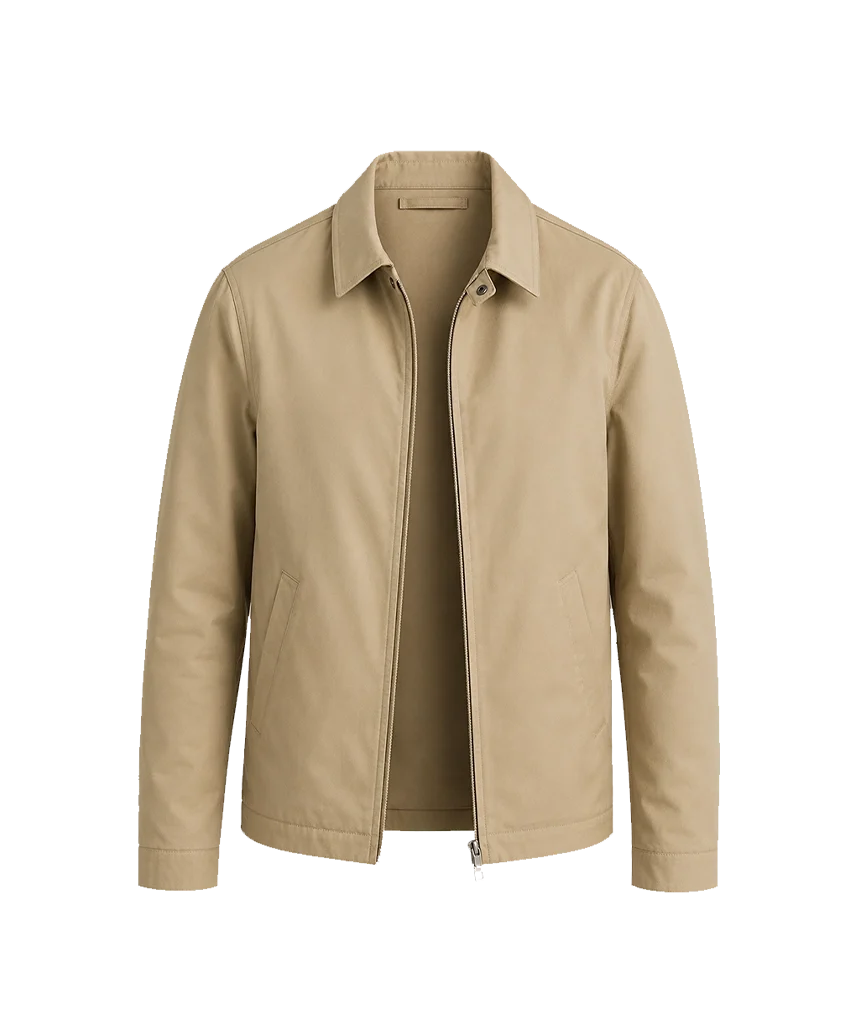 Men’s Classic Beige Cotton Harrington Zip Jacket