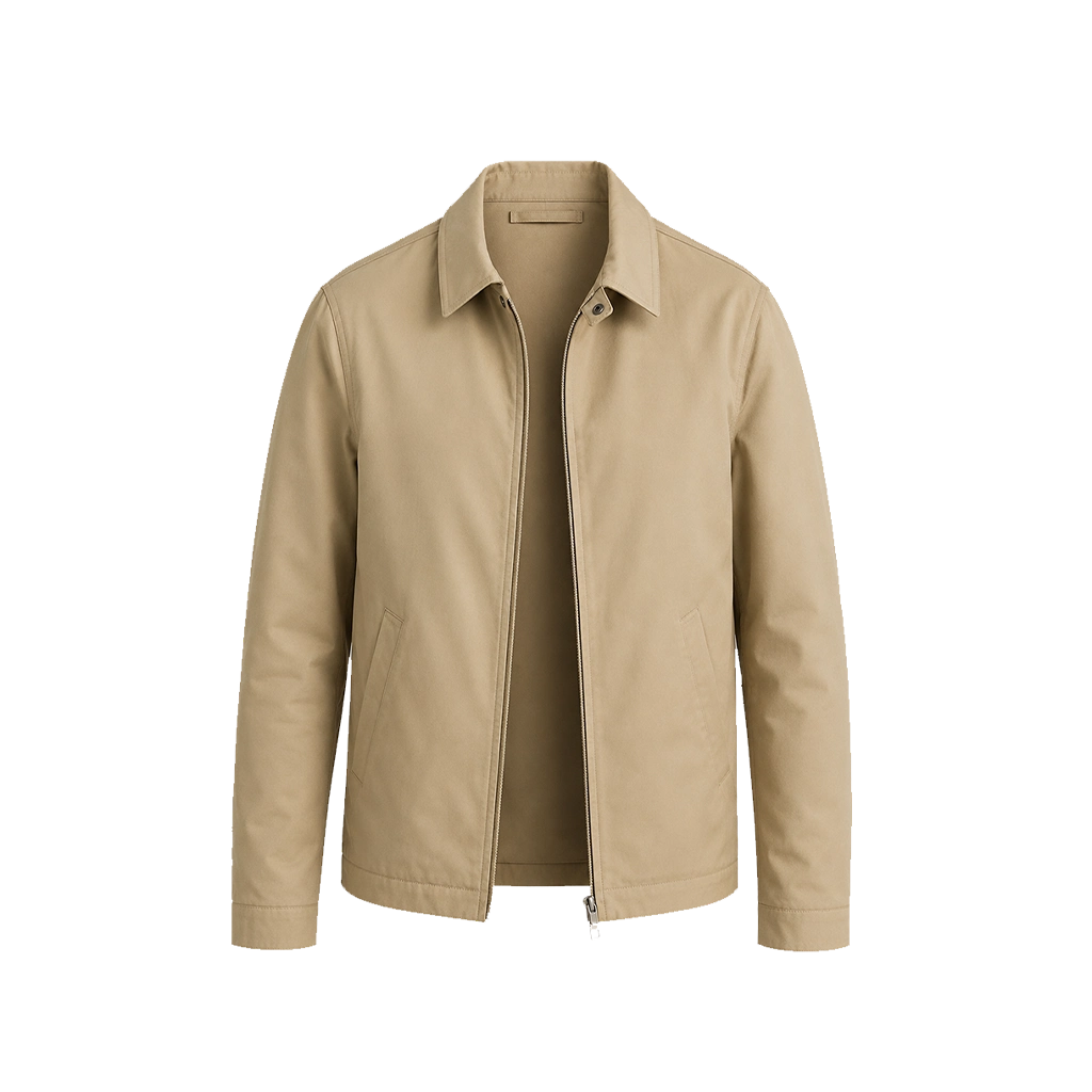 Men’s Classic Beige Cotton Harrington Zip Jacket