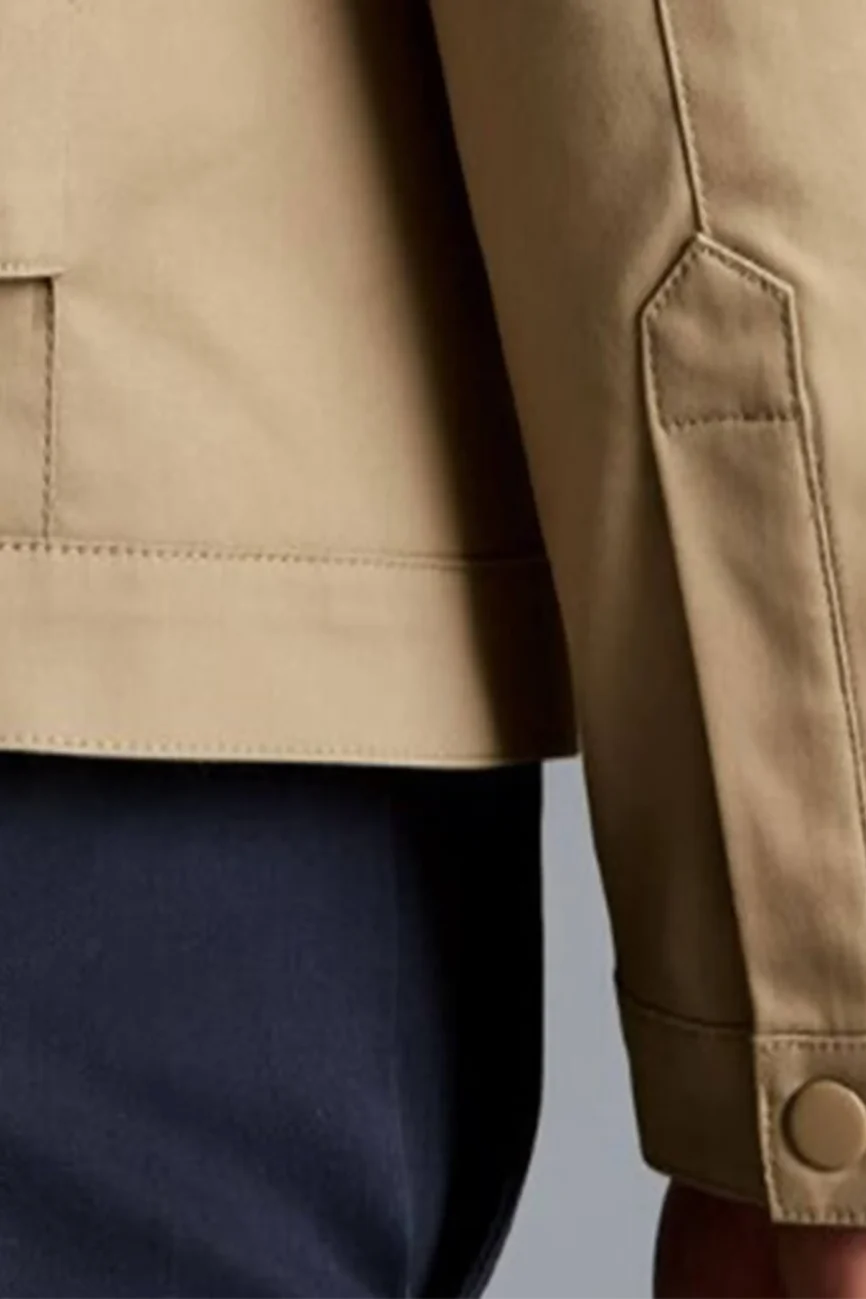 Men’s Classic Beige Cotton Harrington Zip Jacket