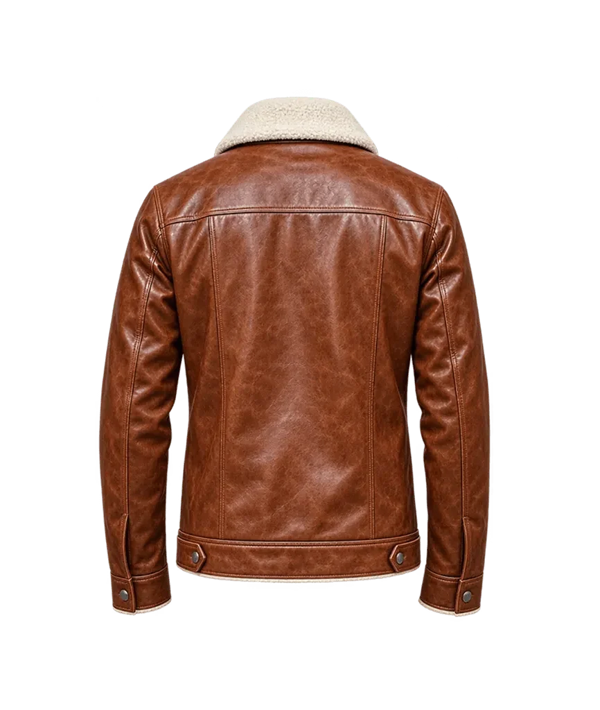 Men’s Distressed Brown Shearling Leather Trucker Jacket