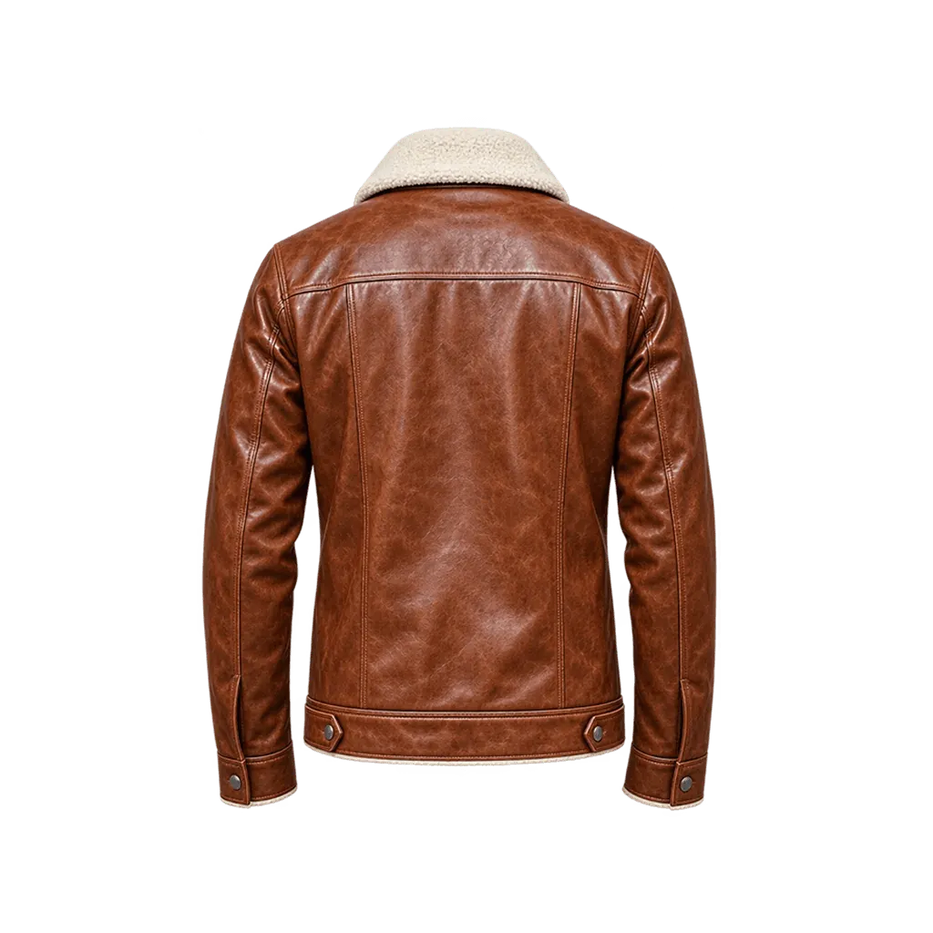 Men’s Distressed Brown Shearling Leather Trucker Jacket