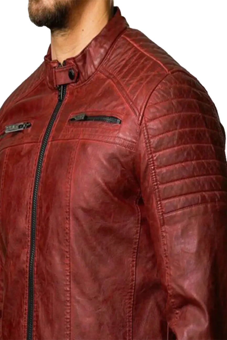 Men’s Vintage Red Quilted Leather Motorcycle Jacket