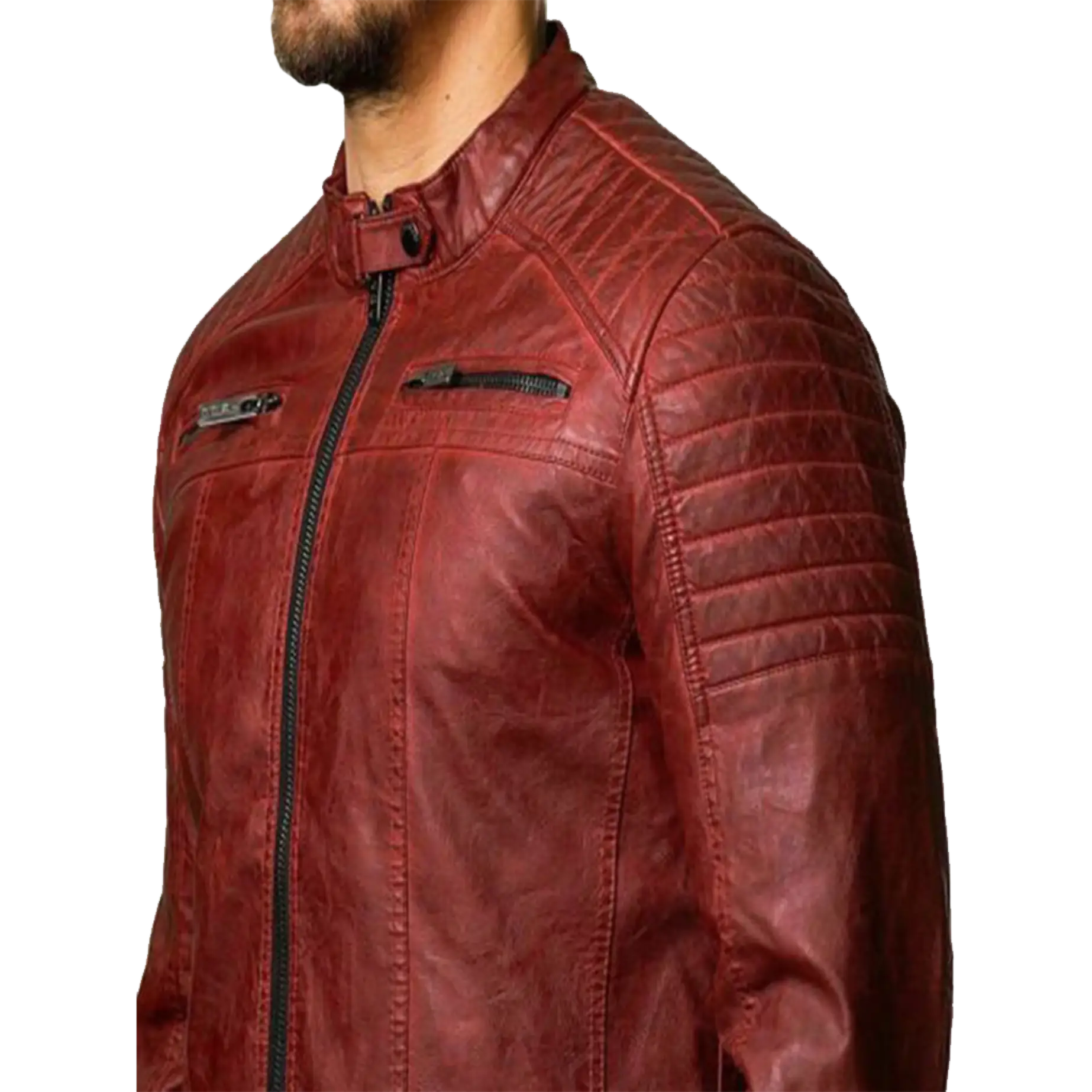 Men’s Vintage Red Quilted Leather Motorcycle Jacket