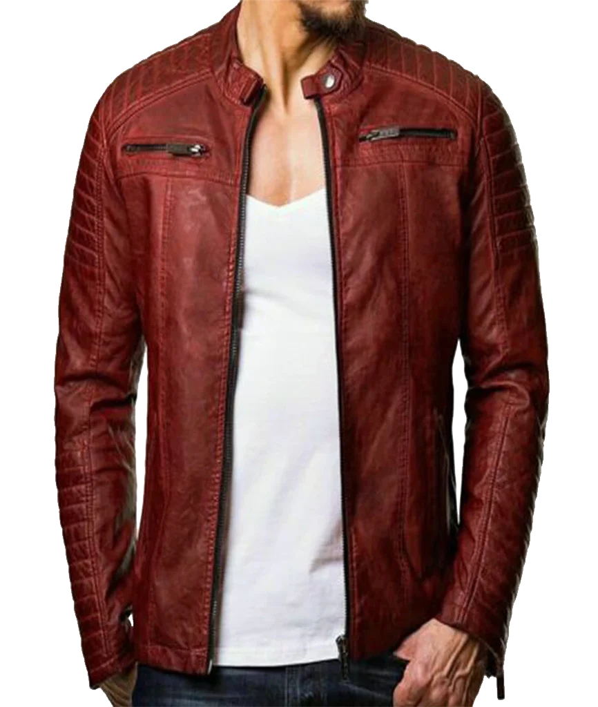 Men’s Vintage Red Quilted Leather Motorcycle Jacket