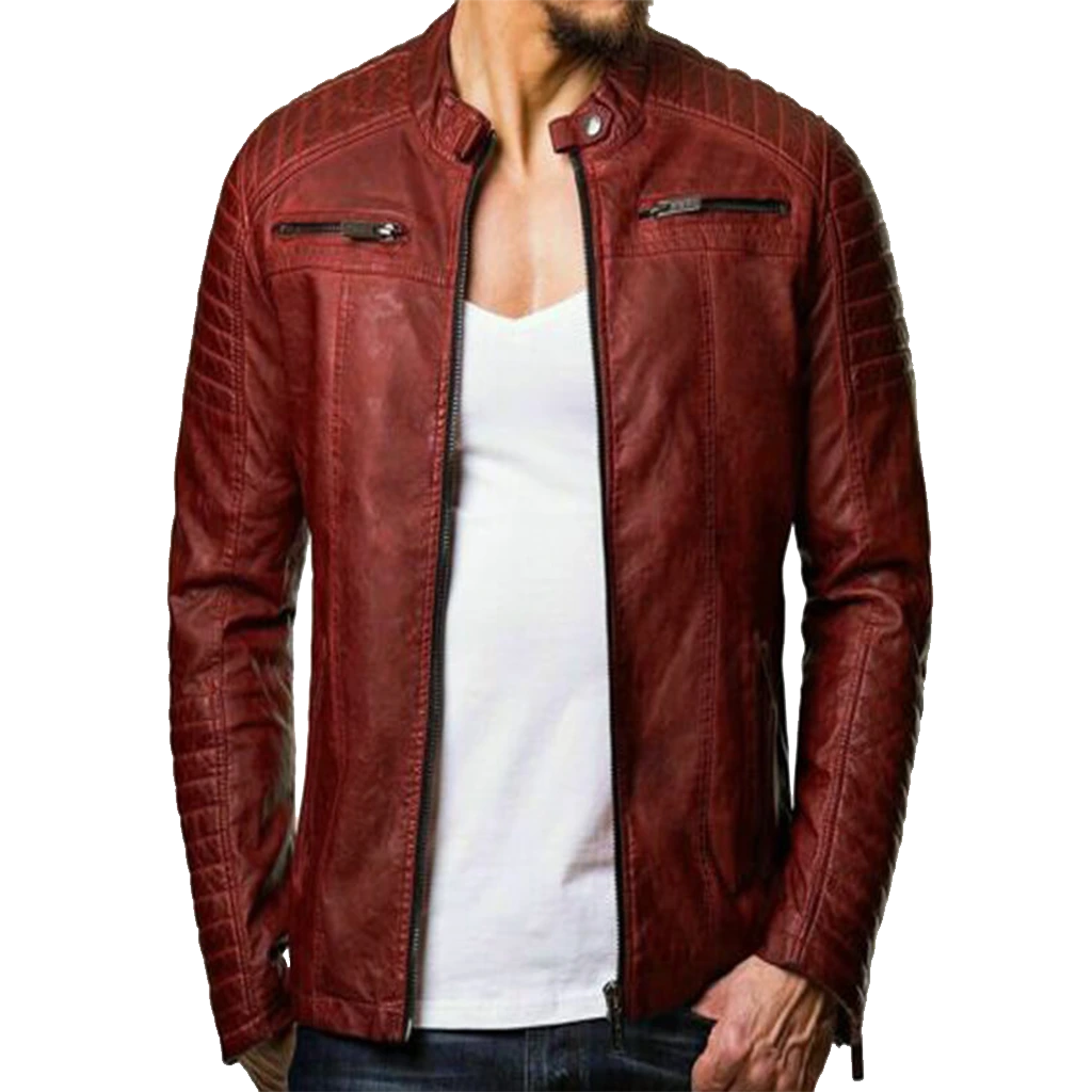 Men’s Vintage Red Quilted Leather Motorcycle Jacket