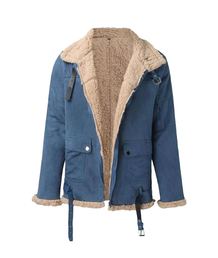 Men’s Winter Sherpa-Lined Suede Aviator Bomber Jacket