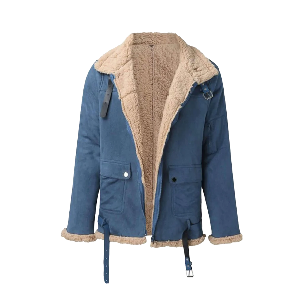 Men’s Winter Sherpa-Lined Suede Aviator Bomber Jacket