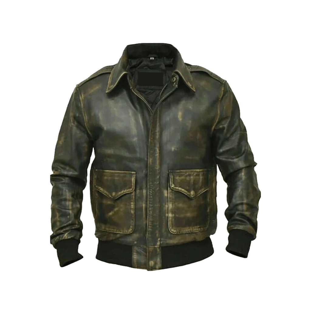 Men Distressed Brown Vintage A-2 Leather Bomber Jacket