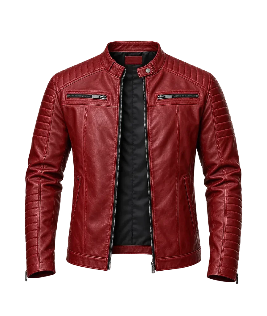 Men’s Vintage Red Quilted Leather Motorcycle Jacket