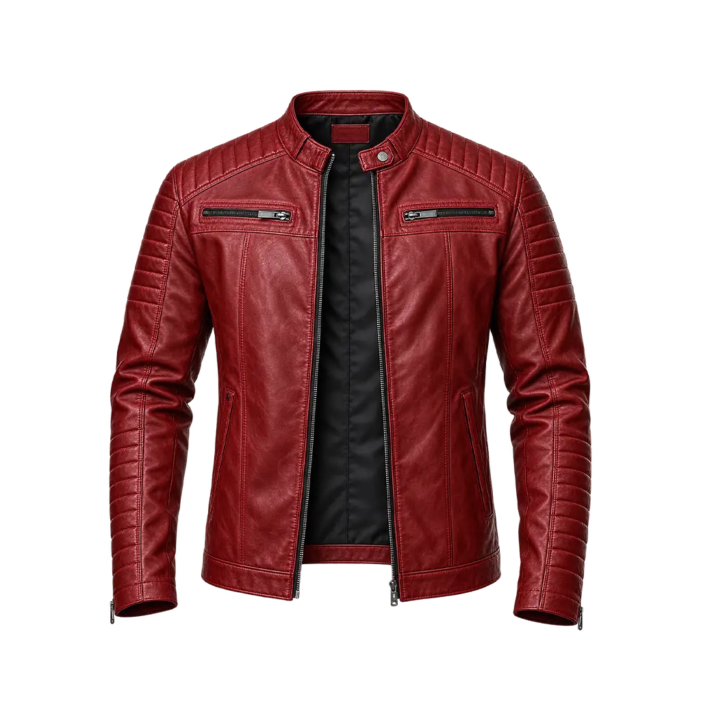 Men’s Vintage Red Quilted Leather Motorcycle Jacket