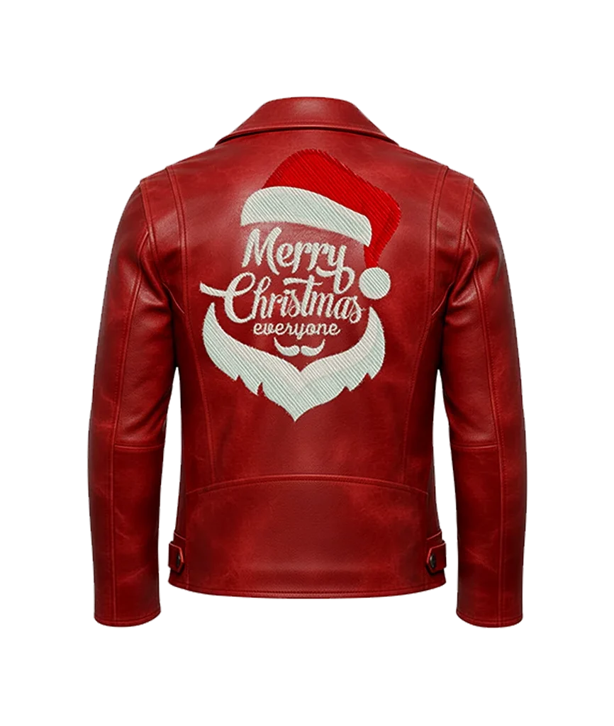 “Merry Christmas Everyone” Santa Hat Leather Jacket