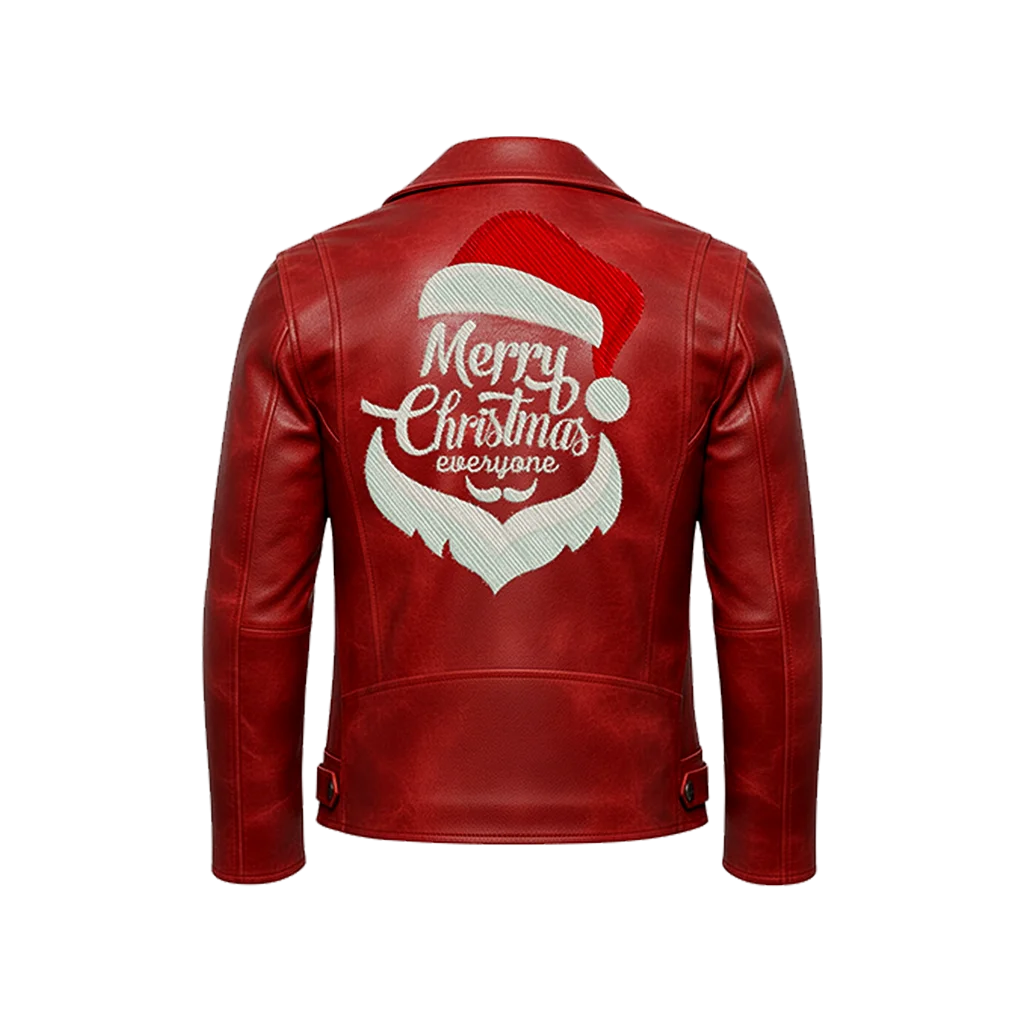 “Merry Christmas Everyone” Santa Hat Leather Jacket