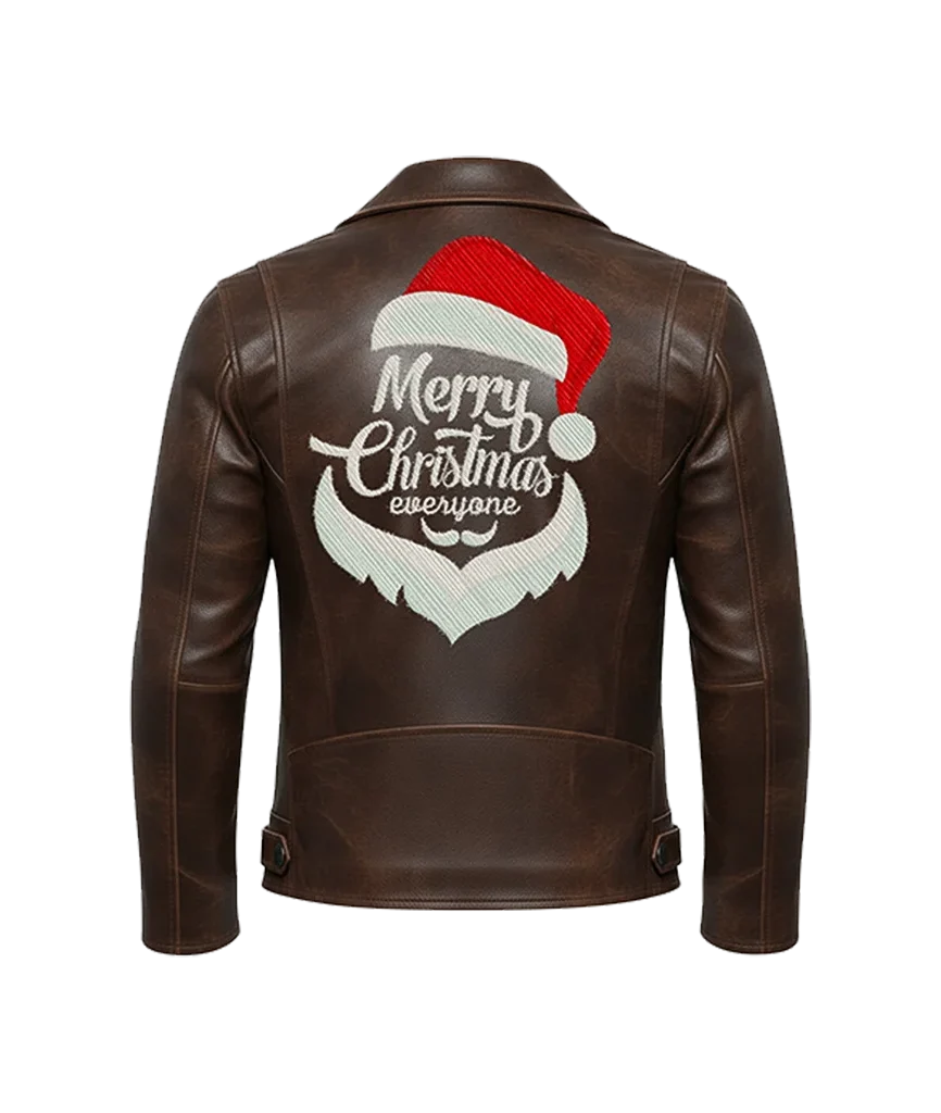 “Merry Christmas Everyone” Santa Hat Leather Jacket