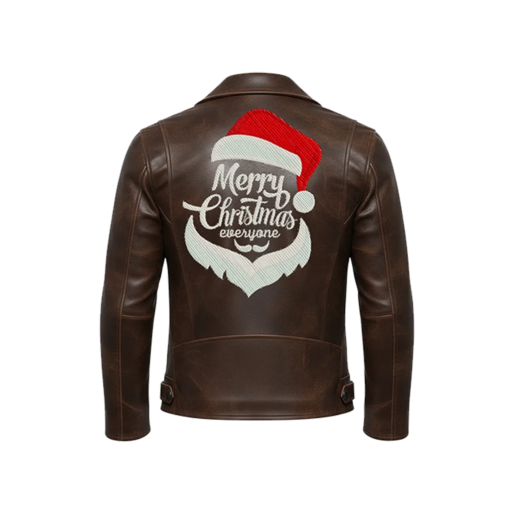 “Merry Christmas Everyone” Santa Hat Leather Jacket
