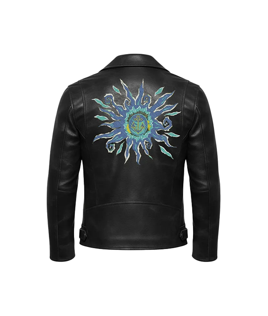 Nautical Sun Anchor Leather Moto Jacket