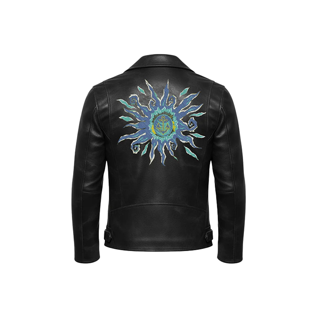 Nautical Sun Anchor Leather Moto Jacket